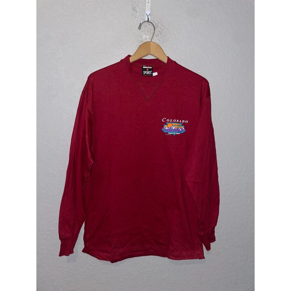 90s Vintage CO Colorado Mountains Red Long Sleeve Shirt Tee VTG 1990s L Large